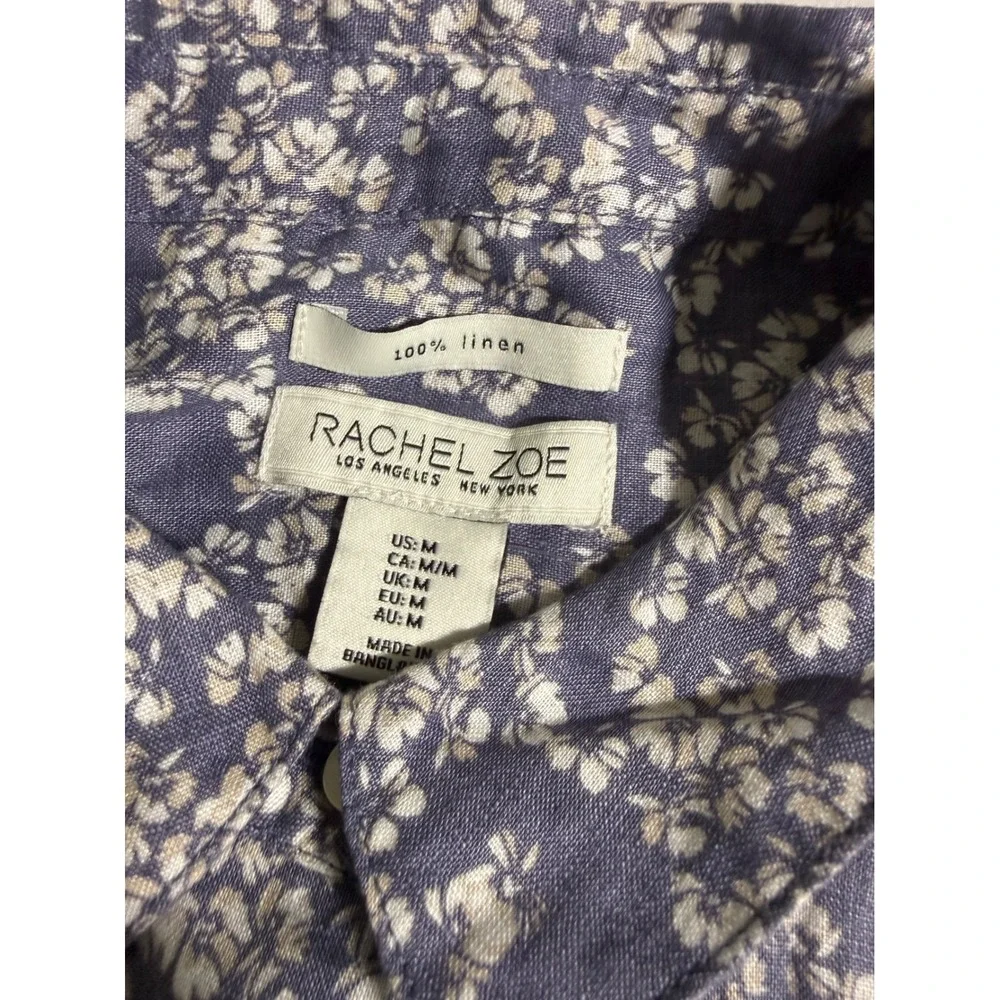 Rachel Zoe Women Floral 100% Linen Short Sleeve Button Up Shirt purple Size M - Picture 4 of 10
